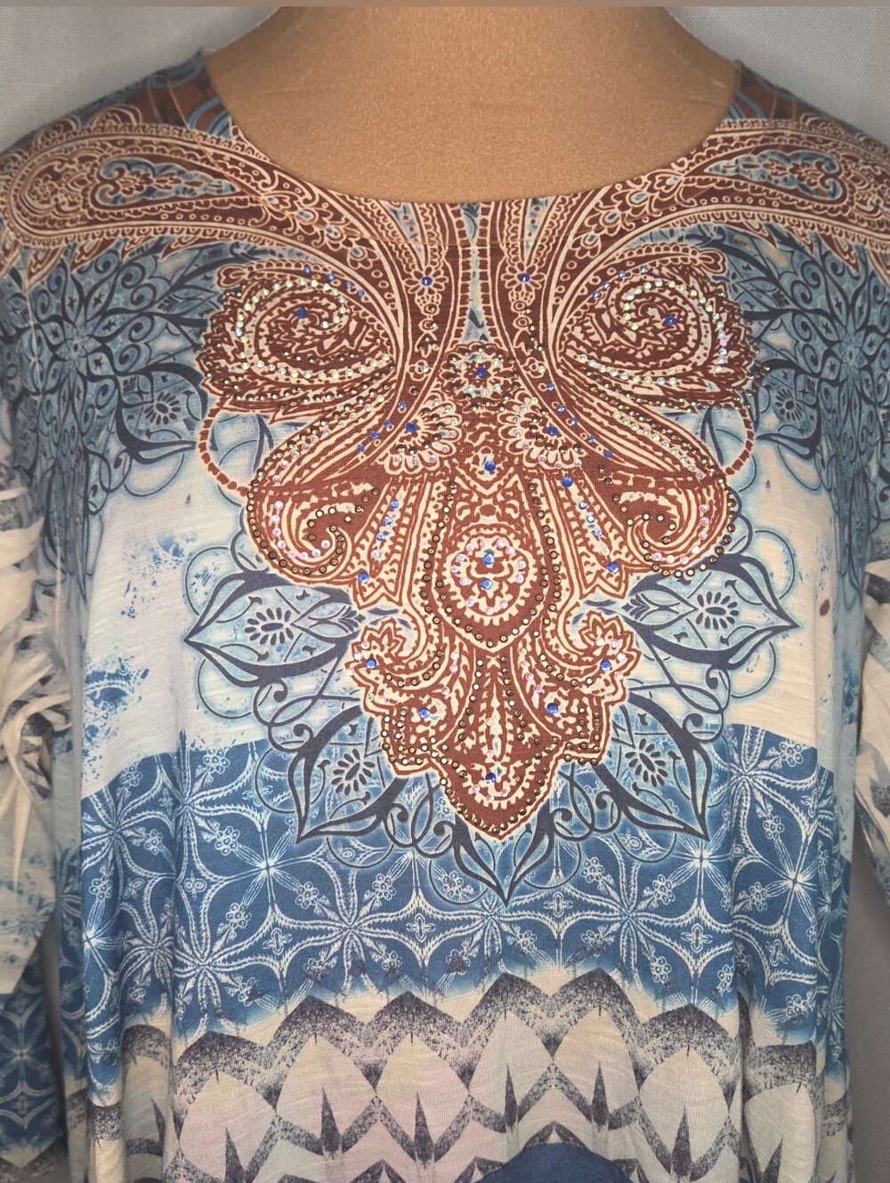 One World XL Blue Patterned Paisley Tunic Top - Picture 9 of 9